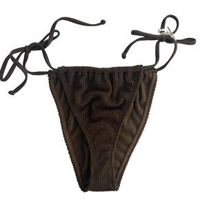 Good American Always Fits Tiny Ties Bikini Bottoms  Mocha Brown 3/4 L-XL